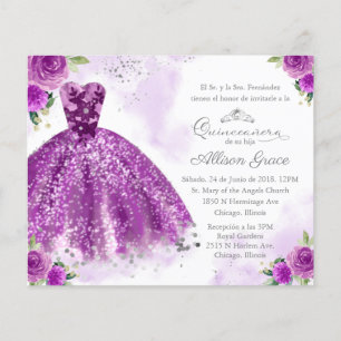 Papier Invitation de Quinceanera pas cher Espagnol Violet