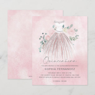 Papier Invitation de Quinceañera Robe à paillettes dorées
