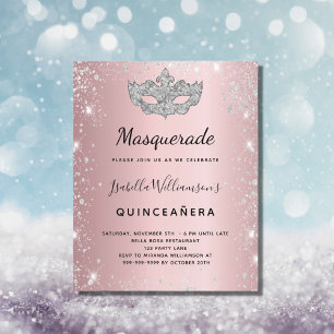 Papier Invitation de Quinceanera rose argent en masque