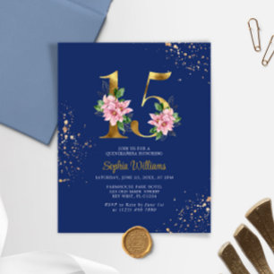 Papier Invitation de Quinceañera Rose et Bleu Royal de Bu