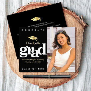 Papier Invitation de remise de diplôme à capuchon noir or