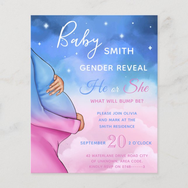 Papier Invitation de révélation du sexe du bébé sous un c (Devant)