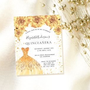 Papier Invitation de robe dorée Quinceanera florale à pet