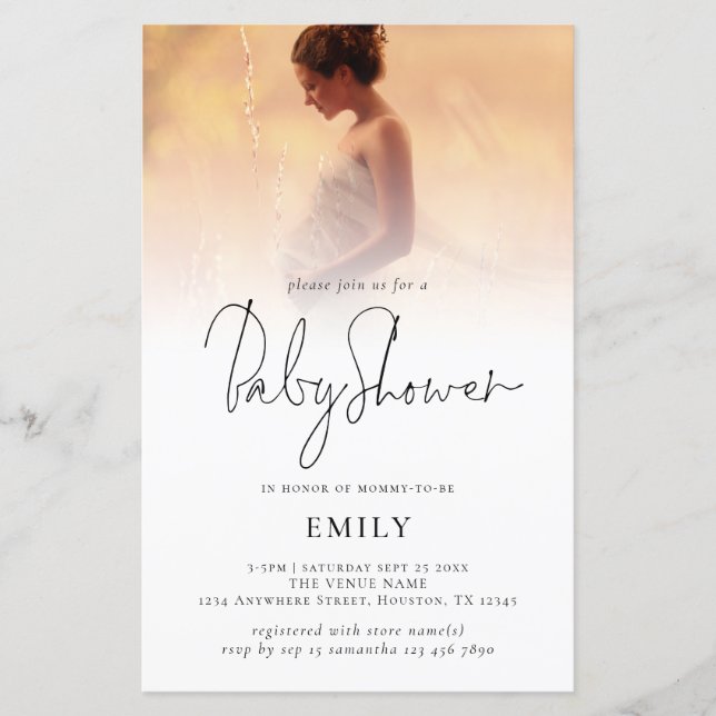 Papier Invitation de script Baby shower de superposition  (Devant)