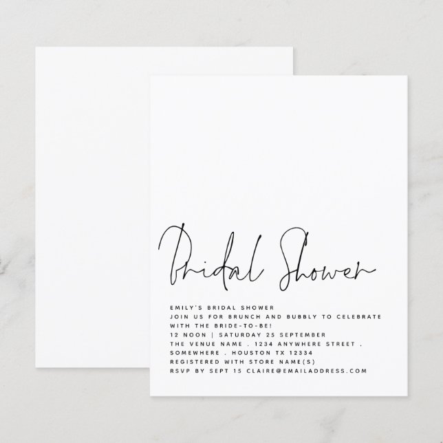 Papier Invitation de script minimaliste du budget (Devant / Derrière)