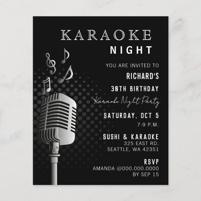 Papier Invitation de soirée karaoké noir à budget Classy (Devant)