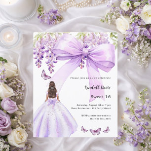 Papier Invitation de Sweet 16 robe florale à ruban lavand