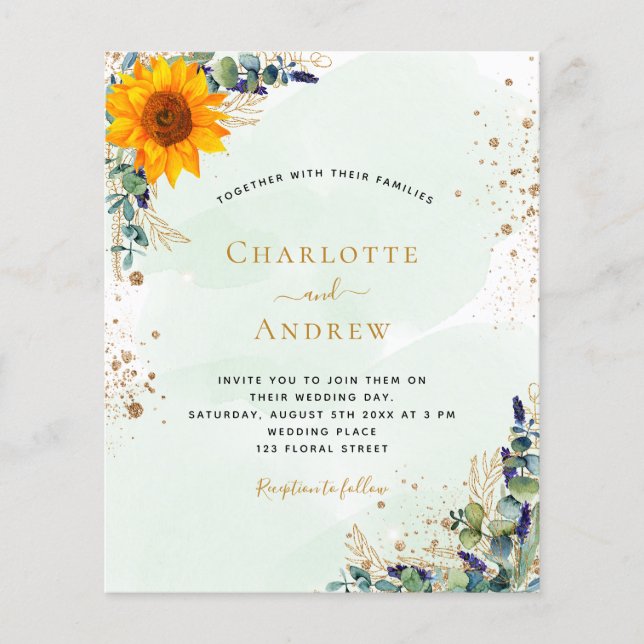 Papier Invitation de tournesol à l'eucalyptus mariage Bud (Devant)