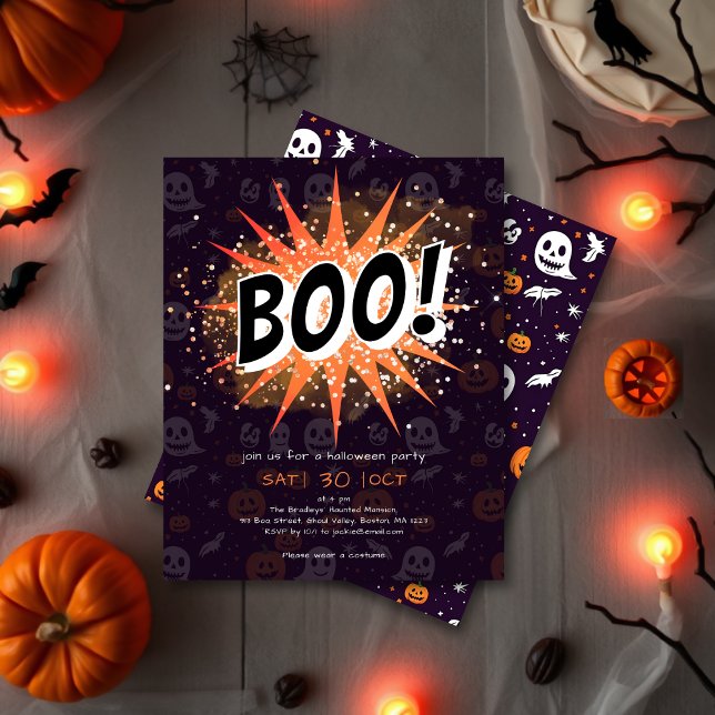 Papier Invitation d'Halloween Black & Orange Boo (Créateur téléchargé)