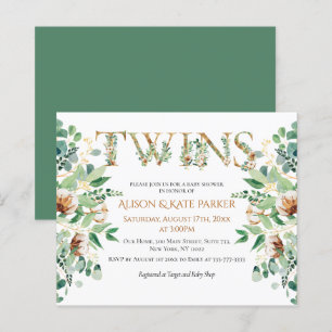 Papier Invitation d'or Eucalyptus Baby shower jumeaux bud