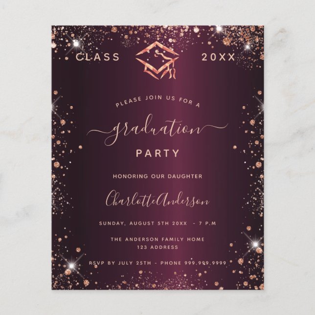 Papier Invitation d'or rose bourgogne (Devant)