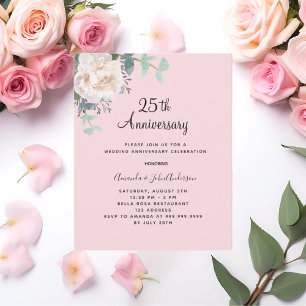 Papier Invitation du 25e anniversaire du mariage rose flo