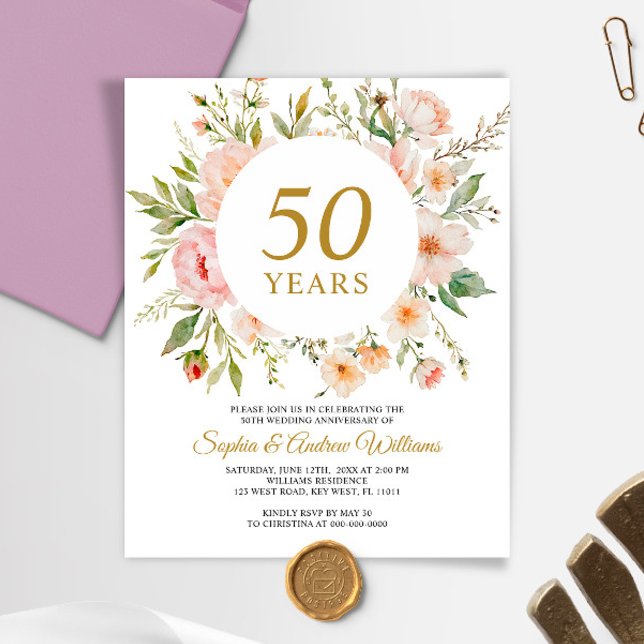 Papier Invitation du 50e anniversaire des fleurs douces d (Créateur téléchargé)