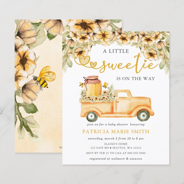 Papier Invitation du Baby shower d'abeilles à un budget (Devant / Derrière)