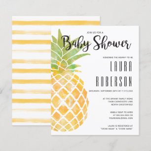Papier Invitation du Baby shower d'aquarelle d'ananas bud