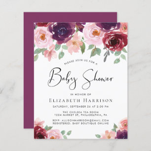 Papier Invitation du Baby shower d'aquarelle florale budg