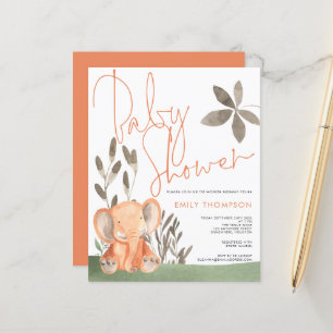Papier Invitation du Baby shower de corail éléphant budgé