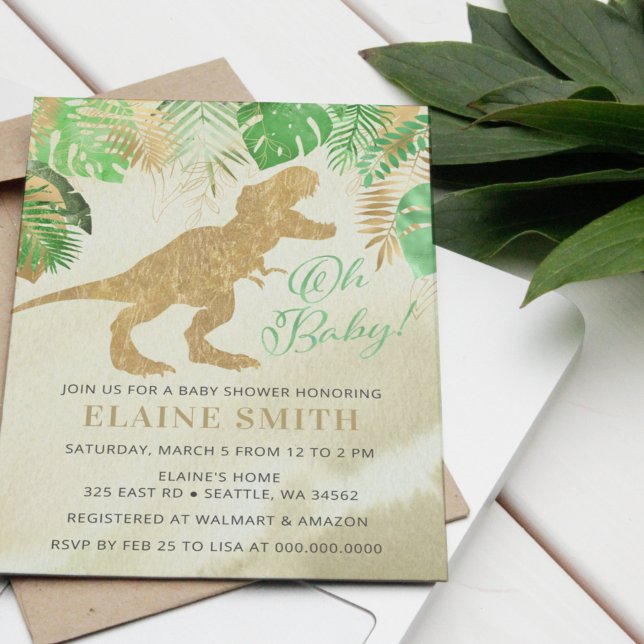 Papier Invitation du Baby shower de dinosaure aquarelle b (Créateur téléchargé)
