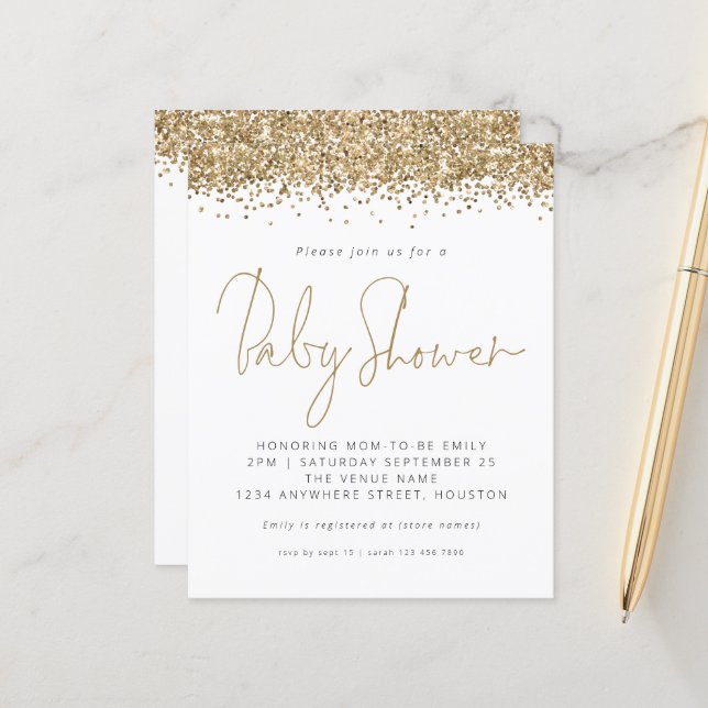 Papier Invitation du Baby shower de Parties scintillant d (Devant/Arrière en situation)