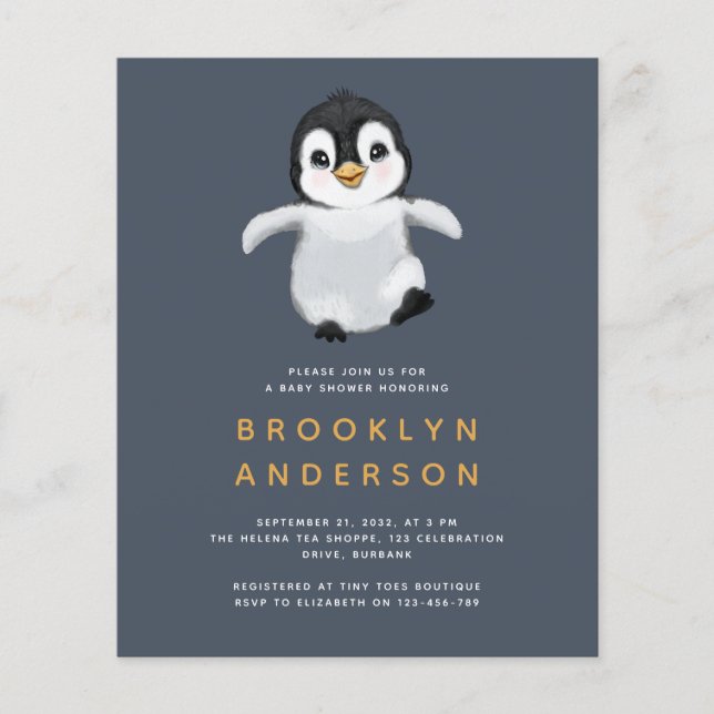 Papier Invitation du Baby shower de pingouin BUDGET (Devant)