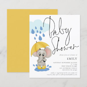 Papier Invitation du Baby shower de pluie d'éléphants bud