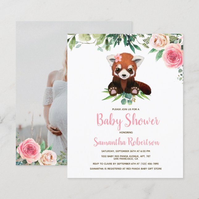 Papier Invitation du Baby shower d'ours rose pâle du budg (Devant / Derrière)