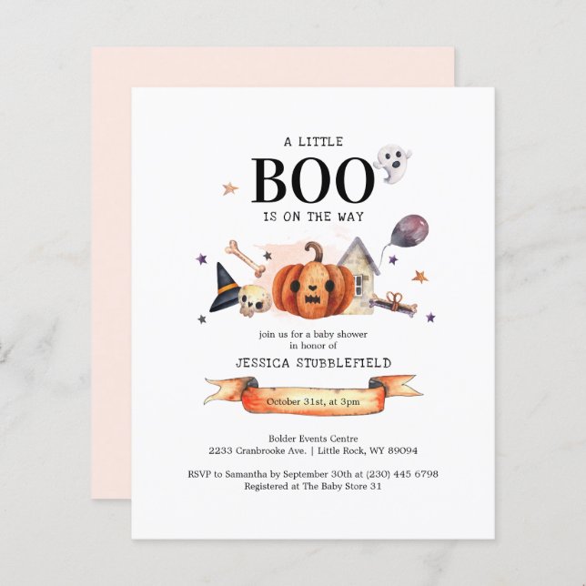 Papier Invitation du Baby shower Halloween Boo Budget (Devant / Derrière)