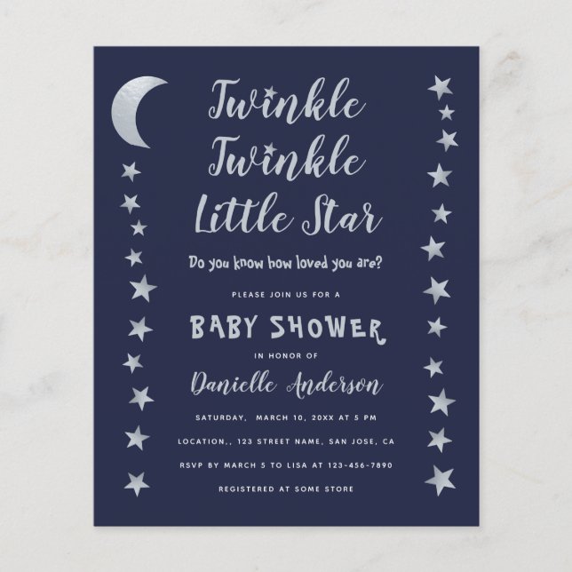 Papier Invitation du Baby shower Little Star Twinkle budg (Devant)