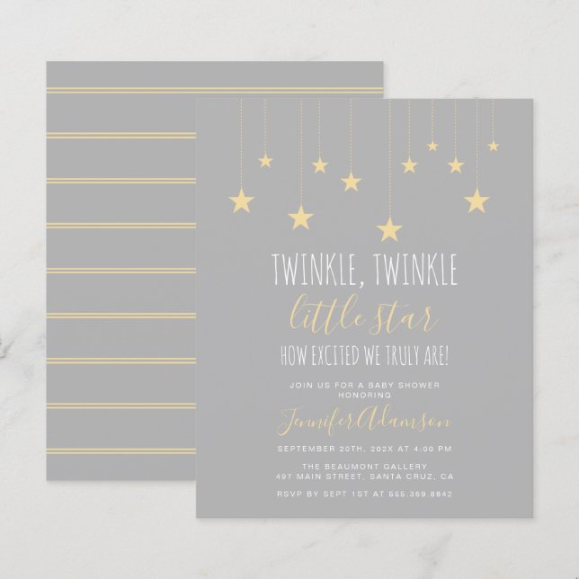 Papier Invitation du Baby shower Little Star Twinkle budg (Devant / Derrière)