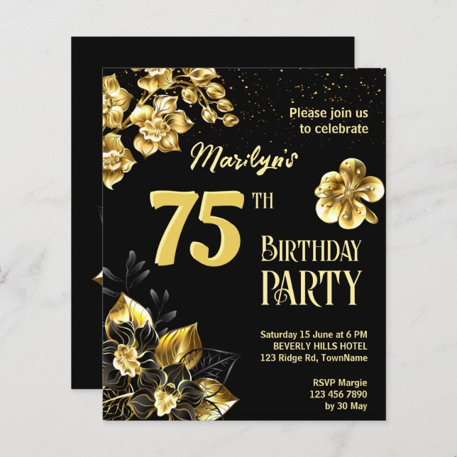 Papier Invitation du budget d'anniversaire des fleurs en  (Devant / Derrière)