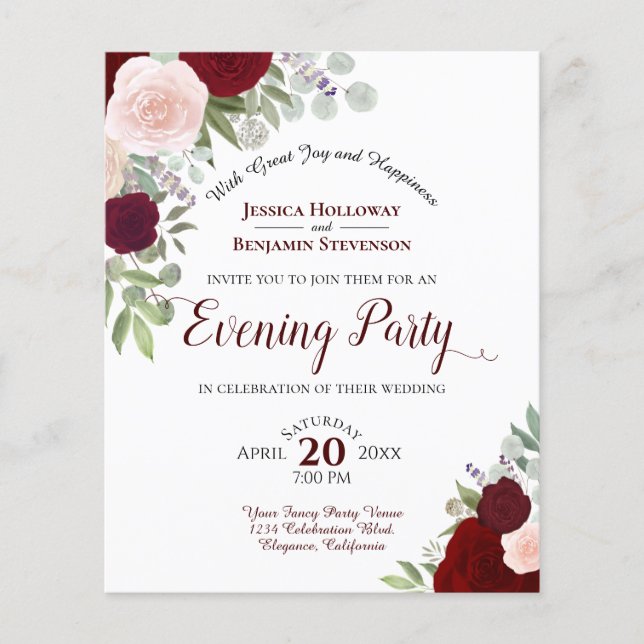 Papier Invitation du budget de la soirée Floral rouge et  (Devant)