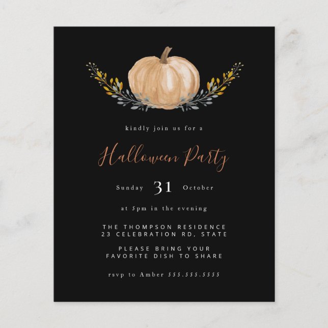 Papier Invitation du Citrouille du budget Halloween Black (Devant)