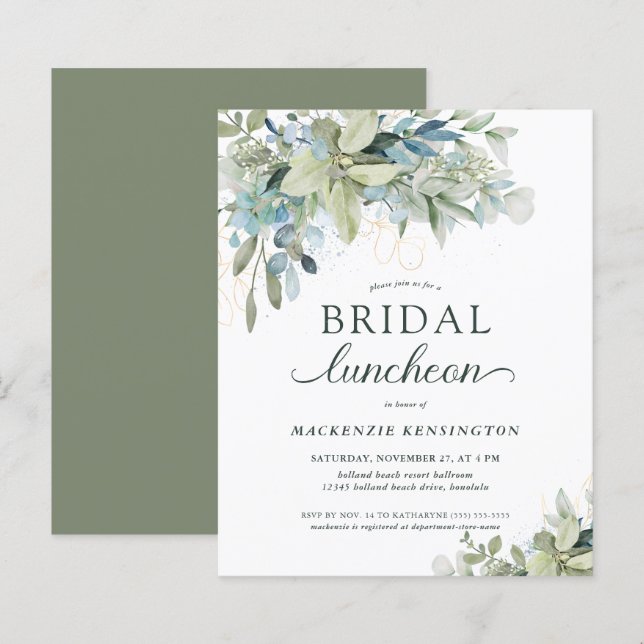 Papier Invitation du déjeuner nuptial Eucalyptus BUDGET (Devant / Derrière)
