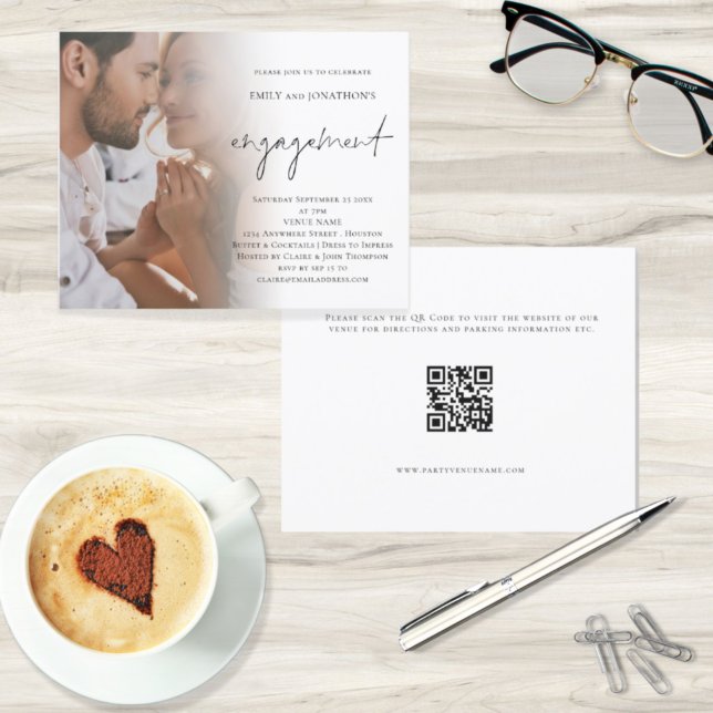 Papier Invitation du Fiançailles de code QR de la photo d (Créateur téléchargé)