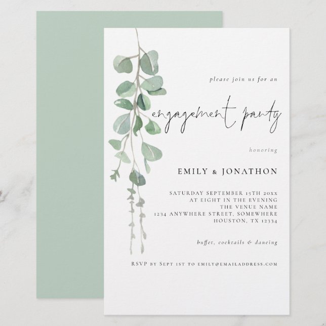Papier Invitation du Fiançailles de l'aquarelle budgétair (Devant / Derrière)