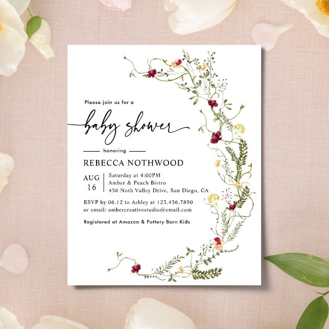 Papier Invitation du Fleur sauvage Boho Budget (Créateur téléchargé)