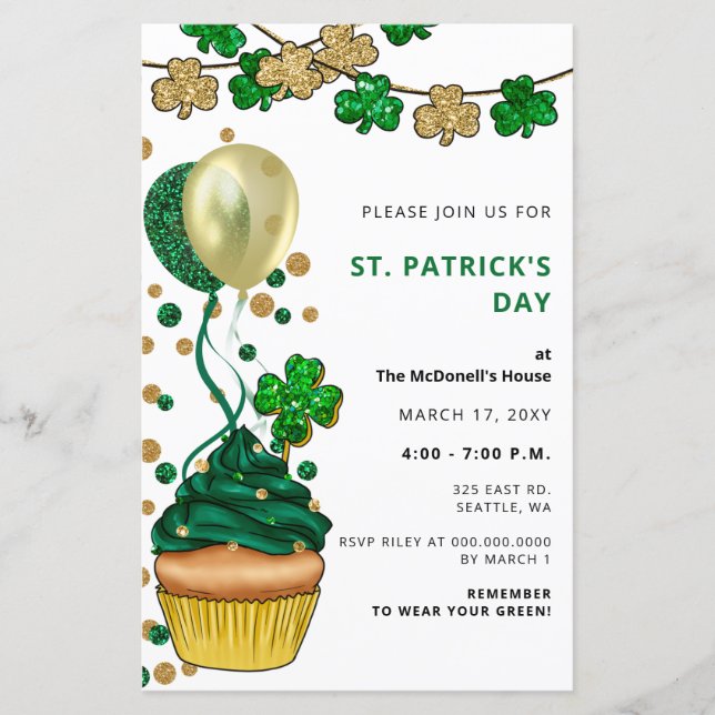 Papier Invitation du Jour de la Saint Patrick Shamrock ve (Devant)
