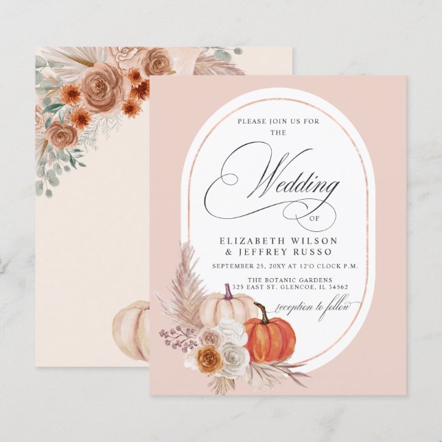 Papier Invitation du Mariage de automne Citrouille Budget (Devant / Derrière)