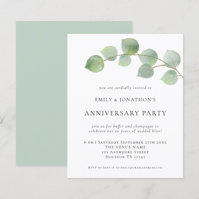 Papier Invitation du Mariage du budget Eucalyptus (Devant / Derrière)
