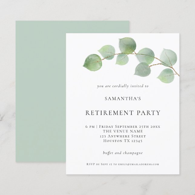Papier Invitation du parti de retraite Eucalyptus budget (Devant / Derrière)