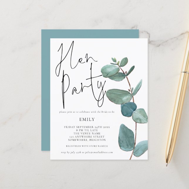 Papier Invitation du parti Eucalyptus Leaf Hen Budget (Devant/Arrière en situation)