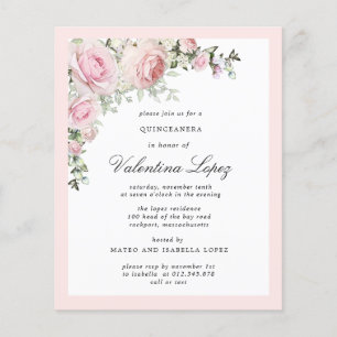 Papier Invitation du parti Quinceanera Floral Rose Budget