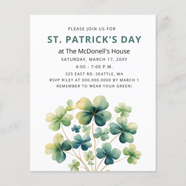 Papier Invitation du Shamrock de fermeture verte du budge (Devant)