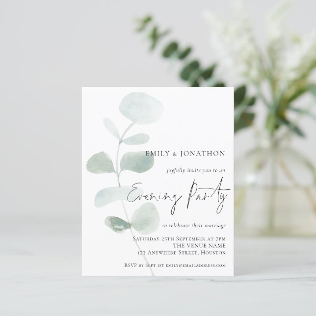 Papier Invitation du soir du Mariage Eucalyptus souple bu (Debout devant)
