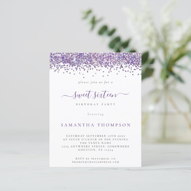 Papier Invitation du Sweet sixteen de Parties scintillant (Debout devant)