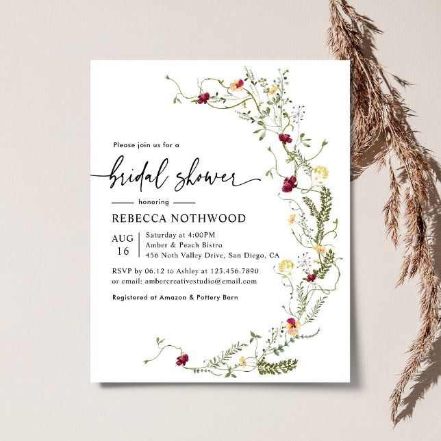 Papier Invitation Élégante Boho Bridal Showeuse Budget (Créateur téléchargé)