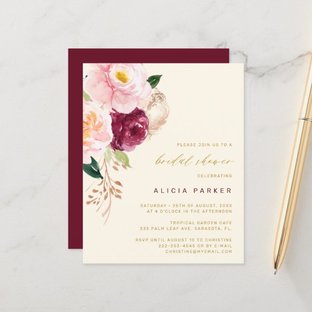 Papier Invitation élégante et économique pour une douche  (Devant/Arrière en situation)