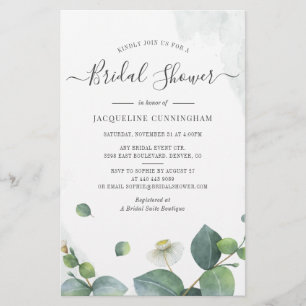 Papier Invitation Eucalyptus Script Bridal Douche