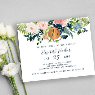Papier Invitation fête d'anniversaire florale 90 ans Budg