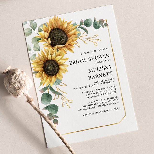 Papier Invitation Fête des mariées de tournesol Eucalyptu (Floral Sunflower Eucalyptus Bridal Shower Invitation)
